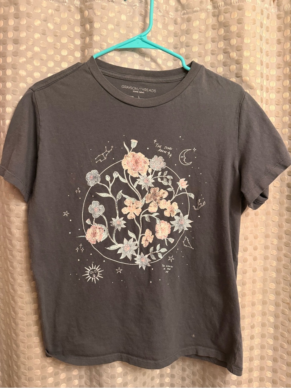 Grayson Threads Black Tee with Pastel Floral & Celestial Print